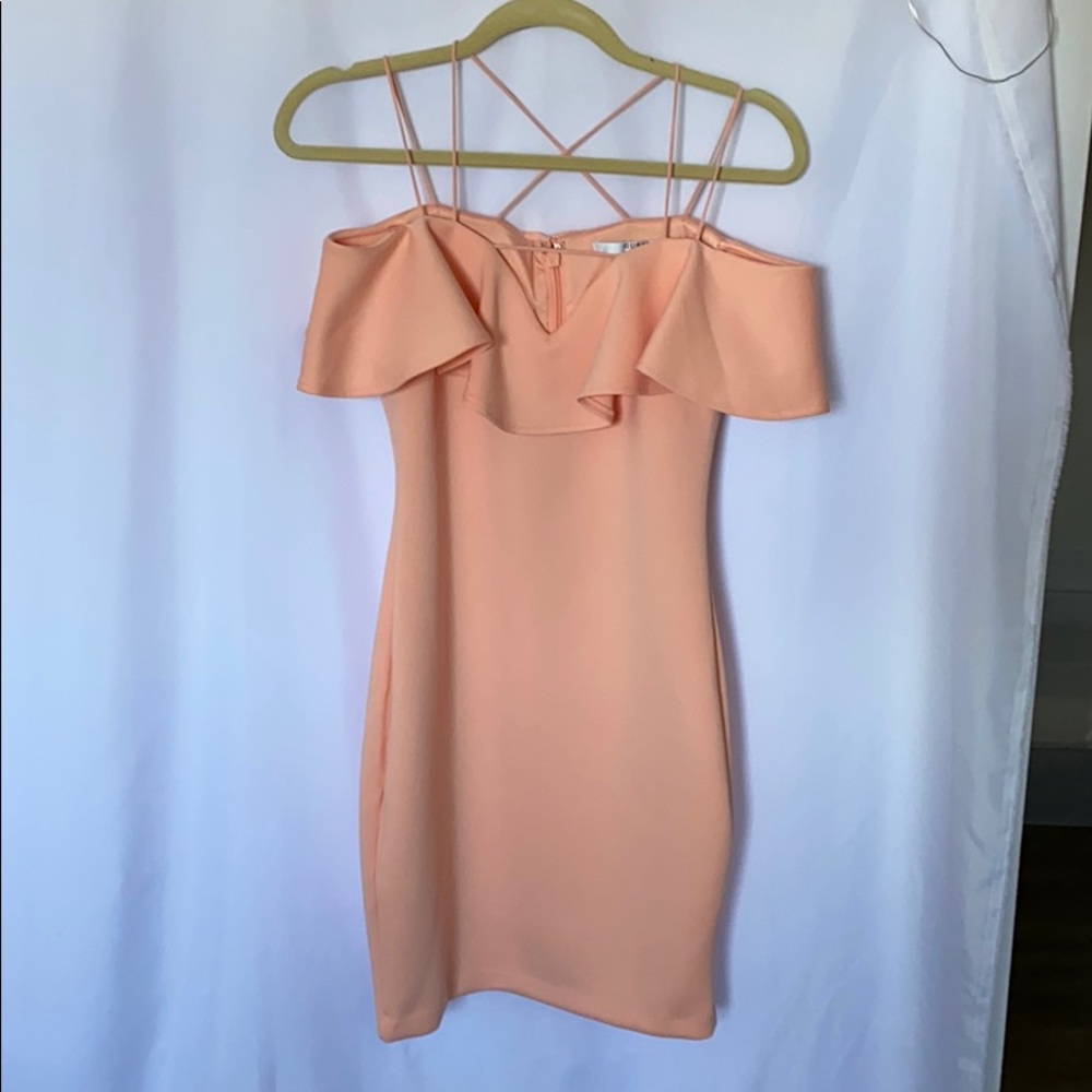 Peach bodycon cocktail dress